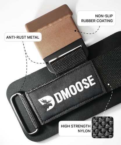 DMoose Fitness Weight Lifting Hooks (Pair) for Deadlifts, Pull Ups, Rows & Shrugs - Anti-Rip Nylon Strap Hand Grips with Thick Wrist Padding - Heavy Duty Wrist Straps for Weightlifting & Gym Workouts