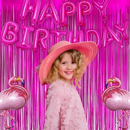 Hot Pink Party Streamers Backdrop - GREATRIL Shiny Fuchsia Tinsel Foil Fringe Curtain for Birthday/Flamingo/Fancy/Galentine/Breast Cancer Awareness Decorations - 3.2ft X 8.2ft - 2 Packs