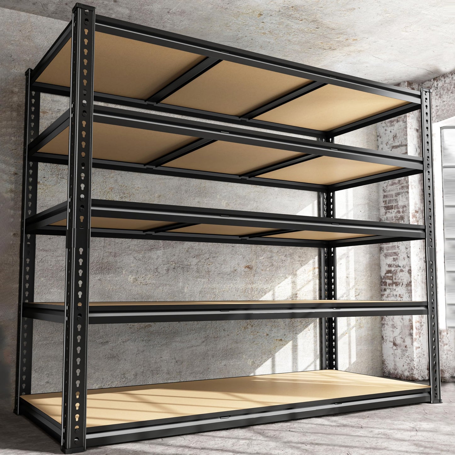 48" W Garage Shelving Heavy Duty 3080LBS Garage Storage Shelving, 5 Tier Adjustable Metal Shelving Unit Utility Rack Shelf for Warehouse, Pantry, Closet, Kitchen 72" H x 48" W x 24" D,Industrial，Black