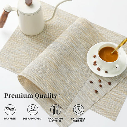 Leetaltree Wheat Placemats Set of 8 - Heat Resistant Non-Slip Place mats for Dining Table, Washable Durable PVC Vinyl Woven Table Mats（Wheat, 8）