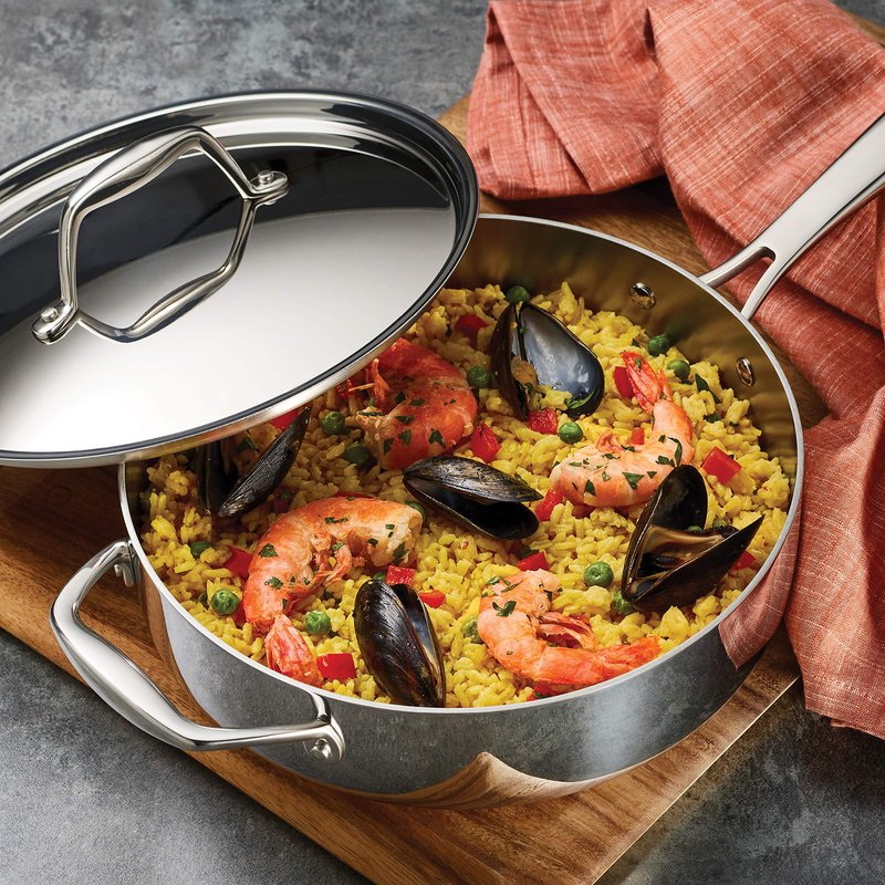 Tramontina Signature Tri-Ply Clad Stainless Steel 3-Quart Saute Pan with Lid, Induction-Ready Cooking Pan, Dishwasher-Safe, NSF-Certified, Made in Brazil