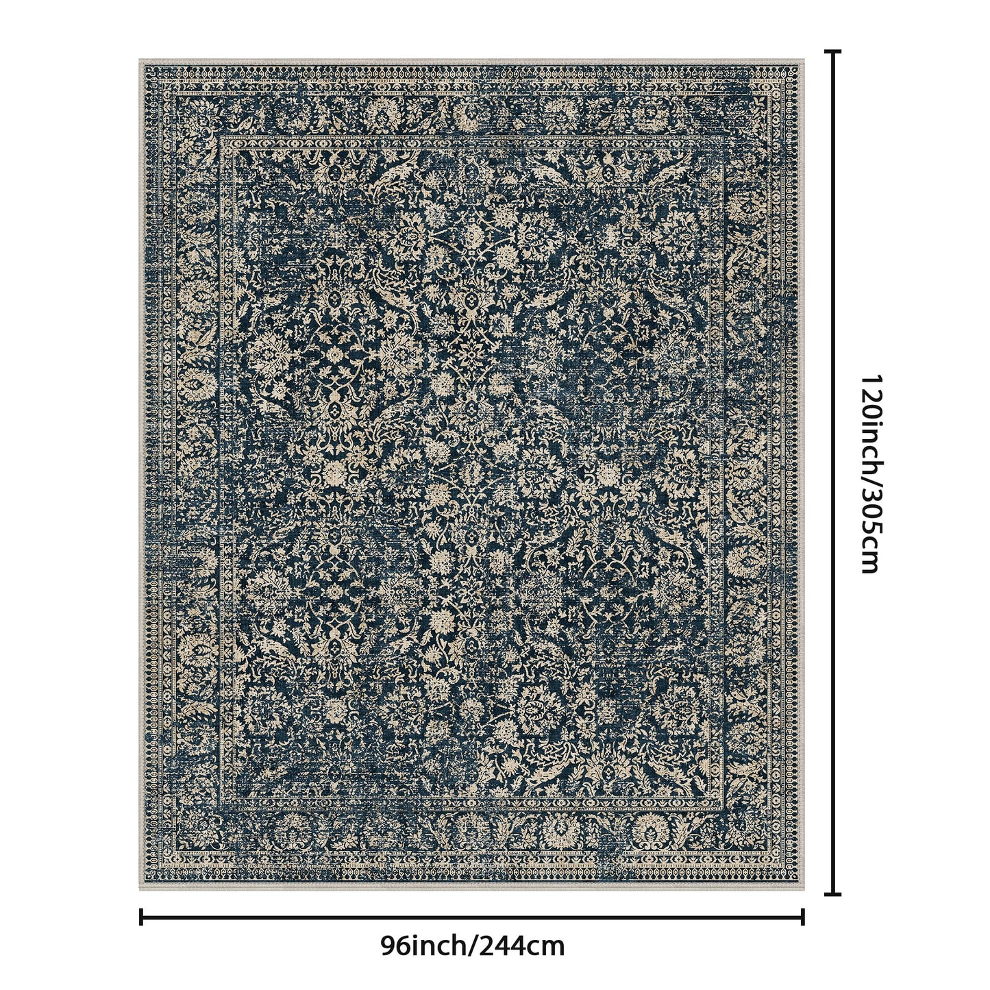 Bavni 8x10 Area Rugs for Living Room, Machine Washable Rug Lightweight Low Pile, Non Slip Boho Rugs with Rubber Backing, Floral Print Carpet for Bedroom Dinning Room, Tulip Blue