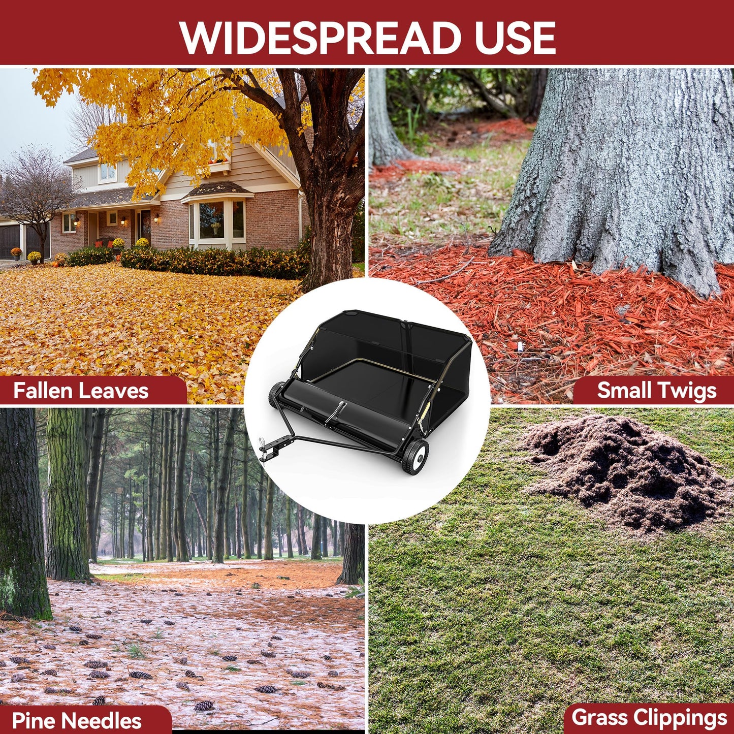 YITAMOTOR 50" Lawn Sweeper Tow Behind, Pull Behind Lawn Sweeper with Rotating Brush Drum and 25 cu. ft Large Capacity Collector for Leaves, Grass Clippings and Yard Debris