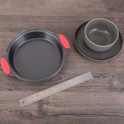 Nutrichef Non Stick Round Cake Pan, Kitchen Essential Metal Bakeware with Silicone Handles, Durable, Easy-to-Clean, Dishwasher Safe, PFOA, PFOS, PTFE Free, 9.68 Inch Baking Pan With Silicone Coating