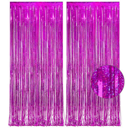 Magenta Tinsel Curtain Party Backdrop - GREATRIL Foil Fringe Curtain Photo Booth Streamers for Bachelorette Party Engagement Bridal Shower 2 PCS