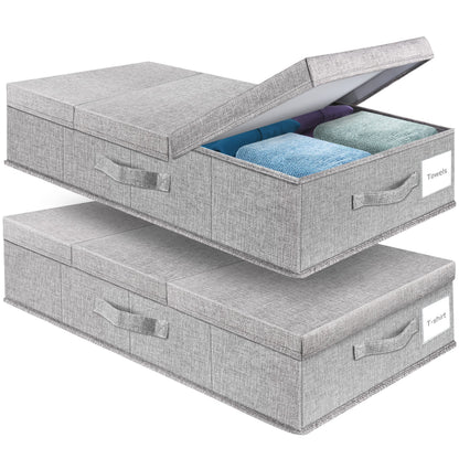 Supowin Underbed Storage Containers Bin with Lids, Large Under Bed Storage Organizer Box with Handle, Foldable Under the Storage Bags for Organizing Clothes, Shoes, Blankets, Pillows