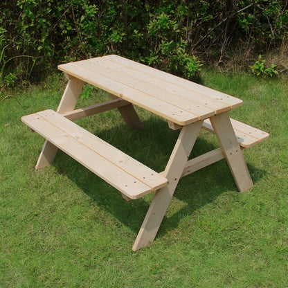 Merry Garden Kids Wooden Picnic Bench Outdoor Patio Dining Table, 37 x 10.8 x 4.9, Brown