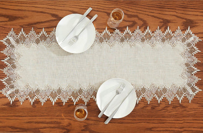 Raedan Natural Linen Table Runner 48 inches Neutral Earth Tones Beige Lace Coffee Table Runners Dresser Scarf for Spring Easter Summer Kitchen Wedding Party, Machine Washable (Natural, 16”x48”)