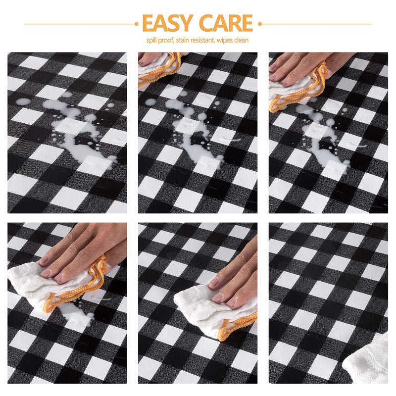sancua Checkered Vinyl Square Tablecloth - 54 x 54 Inch - 100% Waterproof Oil Proof Spill Proof PVC Table Cloth, Wipe Clean Table Cover for Dining Tables, Buffet Parties and Camping, Black and White