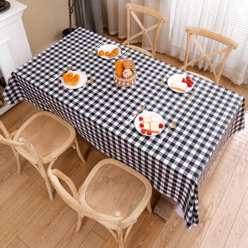 Heavy Duty Vinyl Tablecloth with Flannel Backing Waterproof Oil-Proof Plastic Table Cloth Stain-Resistant Wipeable Rectangle or Square Table Cover for Indoor and Outdoor (Black Checkered, 60x84 Inch)