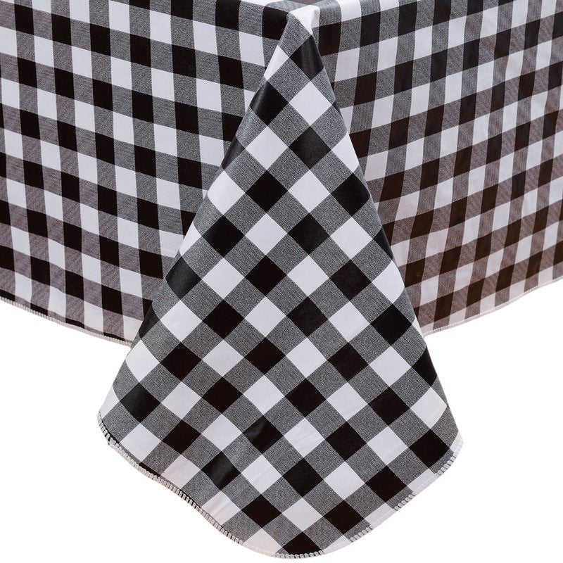 Heavy Duty Vinyl Tablecloth with Flannel Backing Waterproof Oil-Proof Plastic Table Cloth Stain-Resistant Wipeable Rectangle or Square Table Cover for Indoor and Outdoor (Black Checkered, 60x84 Inch)