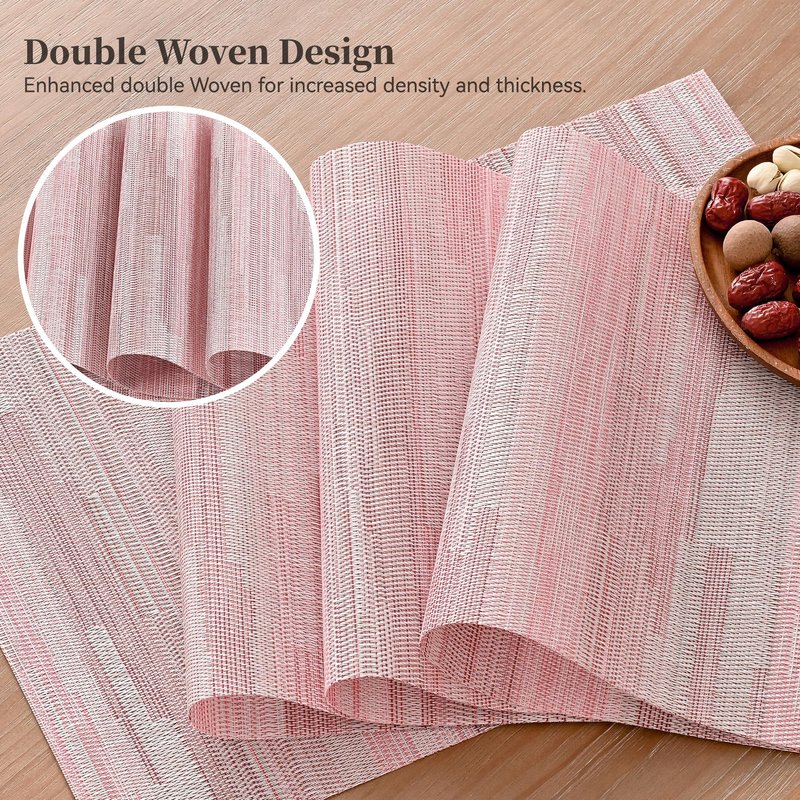 Leetaltree Misty Rose Placemats Set of 6 - Heat Resistant Non-Slip Place mats for Dining Table, Washable Durable PVC Vinyl Woven Table Mats（Misty Rose, 6）