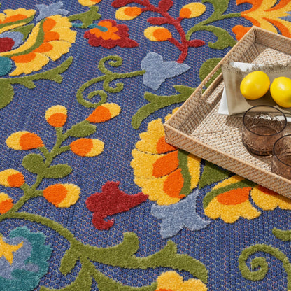Nourison Home Aloha Navy Multicolor 9' x 12' Area Rug - Easy Clean, Non Shedding, Bed Room, Living Room, Dining Room, Kitchen (9' x 12')
