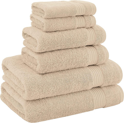 American Veteran Luxury Towel Set - 100% Cotton Turkish Towels | 6 Pieces in Beige (2 Bath, 2 Hand, 2 Washcloths)