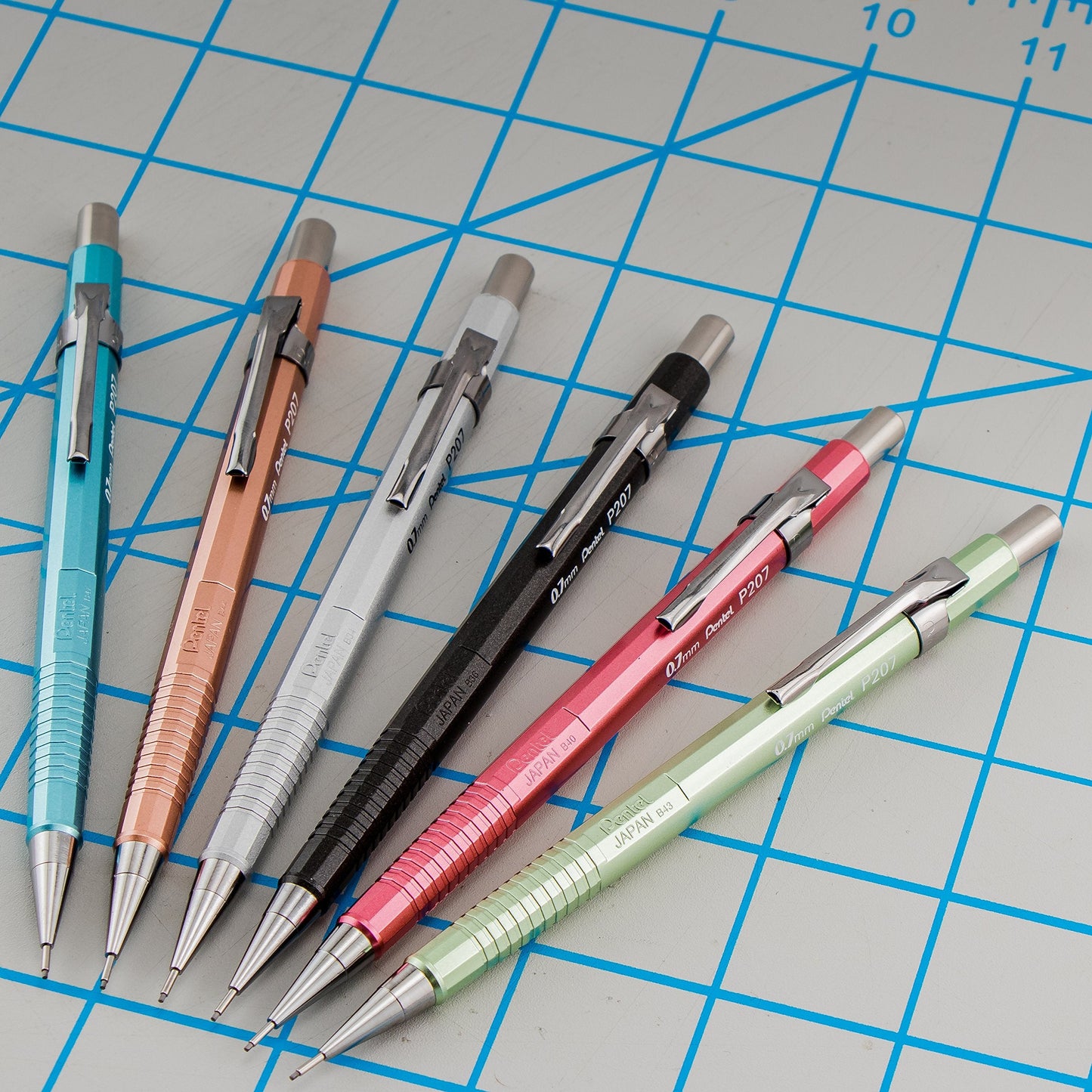 Pentel P207MBP3M Sharp Mechanical Drafting Pencil 0.7 mm Assorted Barrels 3/Pack