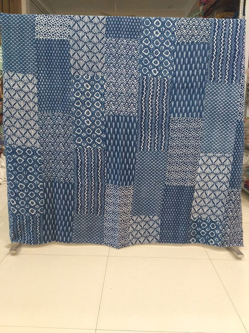 Trade Star Reversible Kantha Quilt Ethnic Cotton Queen Size Ajarak Bedspread Throw for Home Decor (Pattern 11)