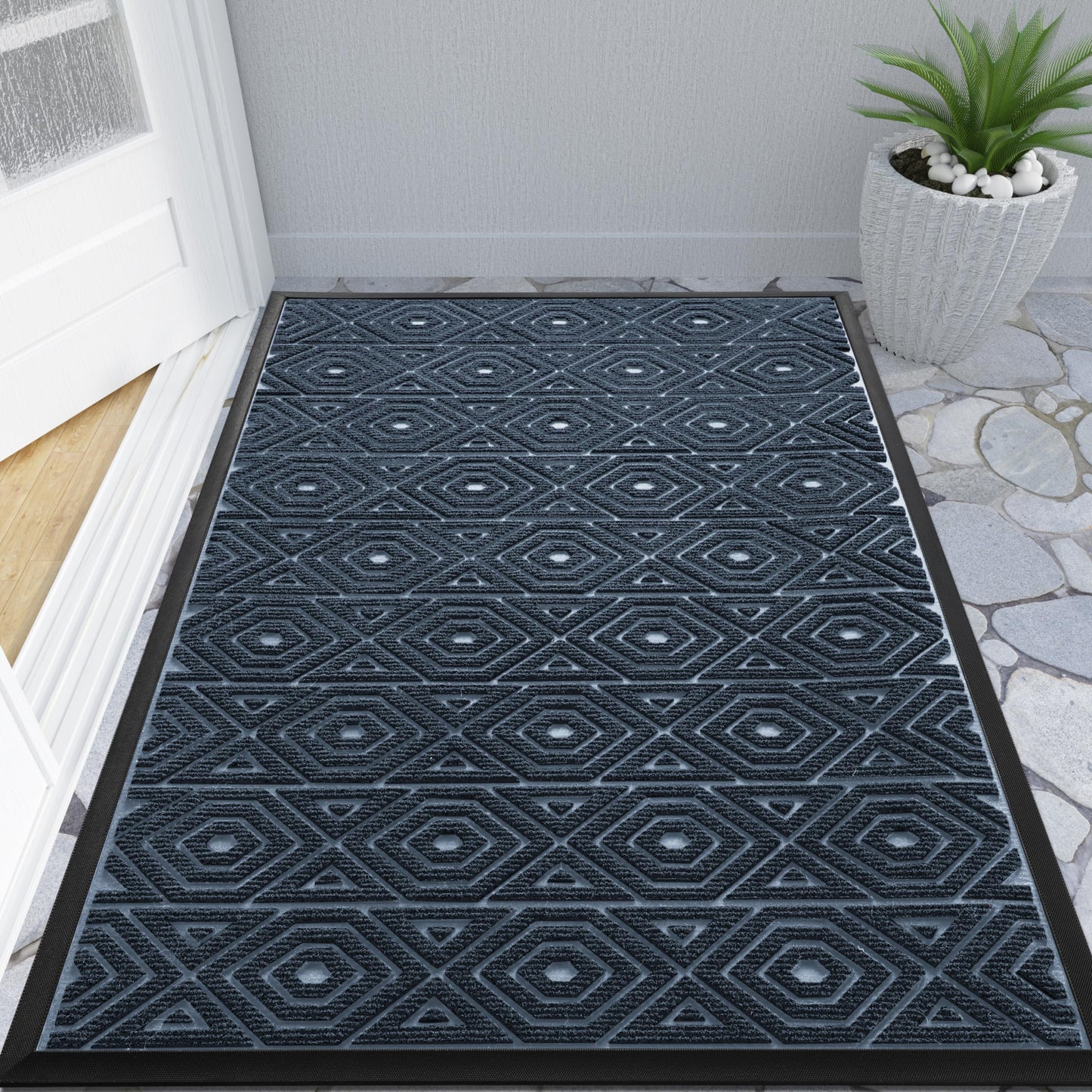 Yimobra Door Mat, Outdoor Indoor Entrance Welcome Mat, Heavy Entry Front Door Mat, Stain & Fade Resistant, Low Profile, Sturdy Rubber, Easy Clean Patio Floor Mat, Waterproof, 60 x 36,Blue