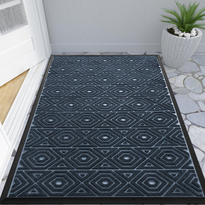 Yimobra Door Mat, Outdoor Indoor Entrance Welcome Mat, Heavy Entry Front Door Mat, Stain & Fade Resistant, Low Profile, Sturdy Rubber, Easy Clean Patio Floor Mat, Waterproof, 60 x 36,Blue