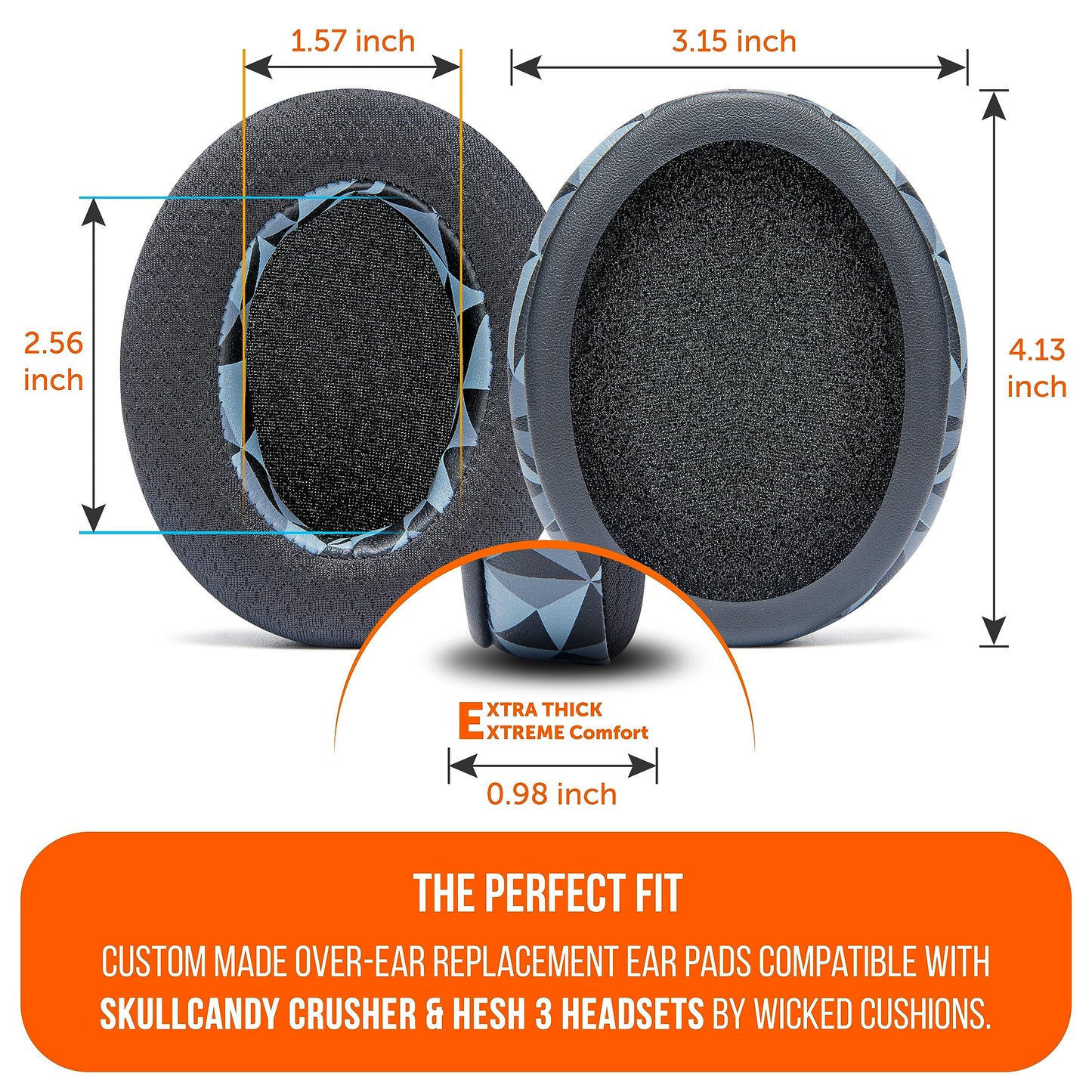 WC Freeze Crusher - Cooling Gel Earpads Compatible with Skullcandy Crusher, by Wicked Cushions - Fits Skullcandy Crusher & Hesh 3 Headphones, Soft Memory Foam, Cooler for Longer | Geo Grey