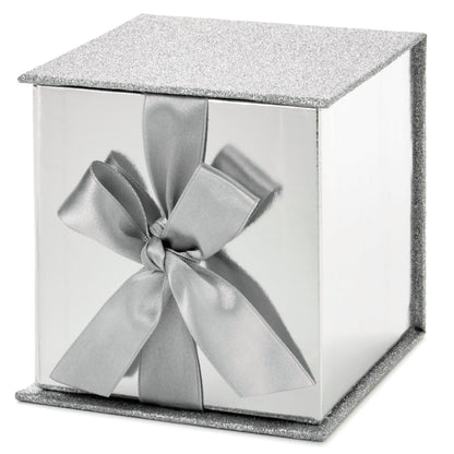 Hallmark Small Gift Box with Bow and Shredded Paper Fill (Silver Signature 4 inch Gift Box with Glitter) for Weddings, Graduations, Bridal Showers, Anniversaries, All Occasion