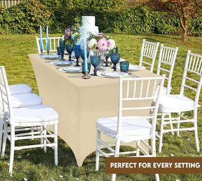 Utopia Kitchen Spandex Tablecloth 2 Pack [4FT, Champagne] Tight, Fitted, Washable and Wrinkle Resistant Stretch Table Cloth Rectangle Cover for Trade Show, Weddings & Parties [48Lx30Wx30H Inch]