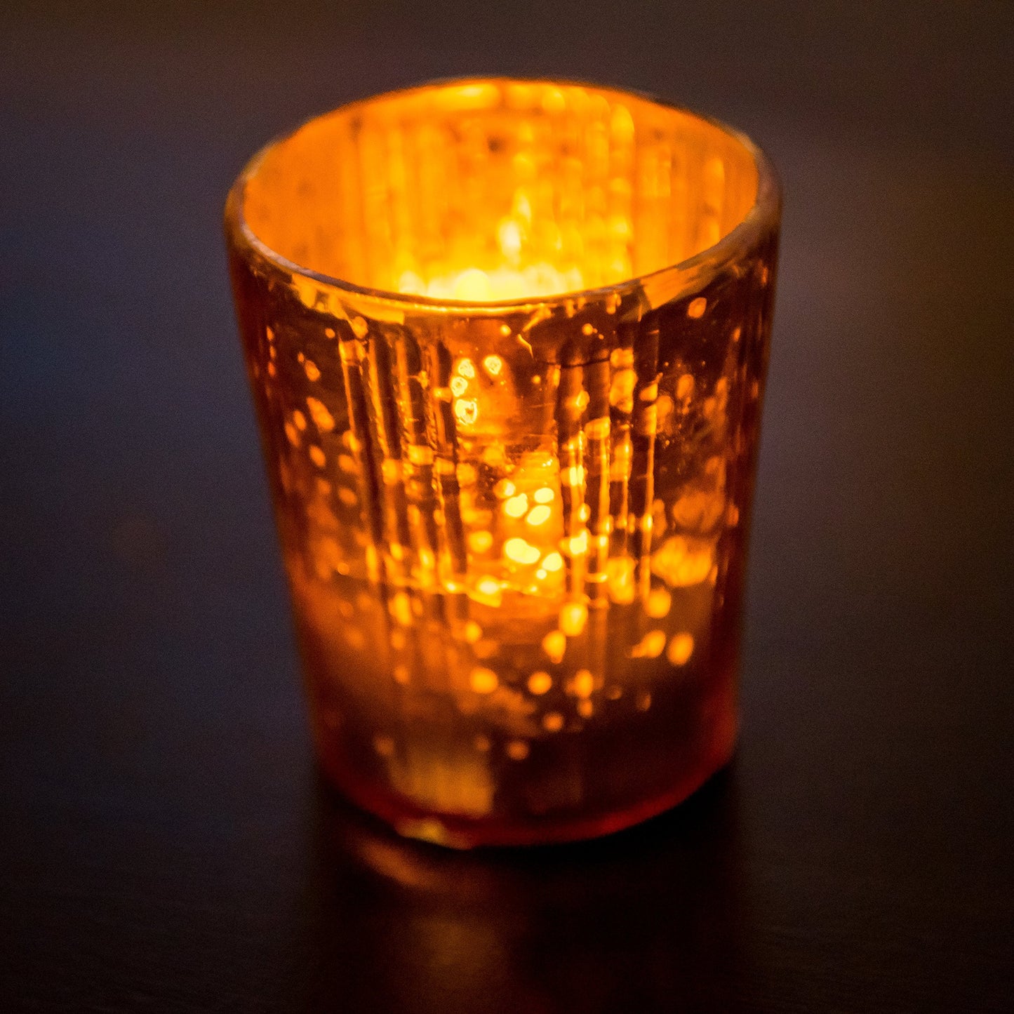 Insideretail Mercury Glass Tea Light Holders, Vertical-with Distressed Orange Foil, 7cm, Set of 48, 48 Count