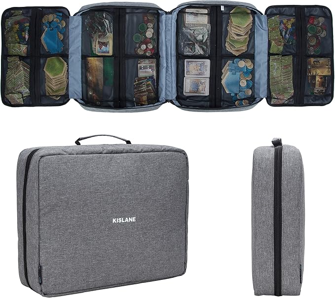 KISLANE Board Game Carrying Case with 18 Pockets for Board Games Pieces Tokens Cards and More Expandable Board Game Storage Solution for Travel Party Gathering