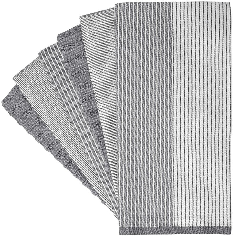 Premium Kitchen Towels (20”x 28”, 6 Pack) | Large Cotton Dish Towels | Flat & Terry Highly Absorbent Kitchen Linen Set with Hanging Loop | Gray