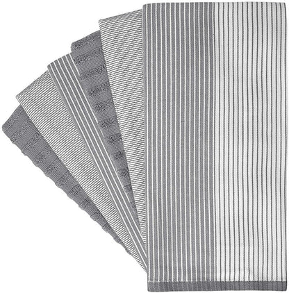 Premium Kitchen Towels (20”x 28”, 6 Pack) | Large Cotton Dish Towels | Flat & Terry Highly Absorbent Kitchen Linen Set with Hanging Loop | Gray