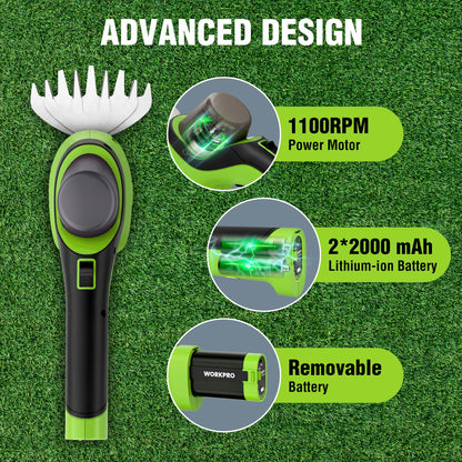 WORKPRO 7.2V Handheld Grass Trimmer, 2-in-1 Cordless Hedge Trimmer & Grass Shears with 2Ah Battery, Small Bush & Shrub Trimmer for Lawn Edging, Garden, Yard & Hedge Trimming