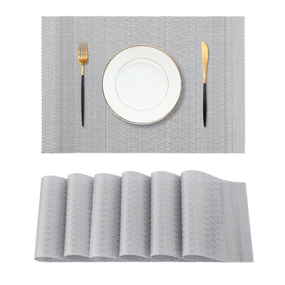 Leetaltree Lunar Grey Placemats Set of 6 - Heat Resistant Non-Slip Place mats for Dining Table, Washable Durable PVC Vinyl Woven Table Mats（Lunar Grey, 6）